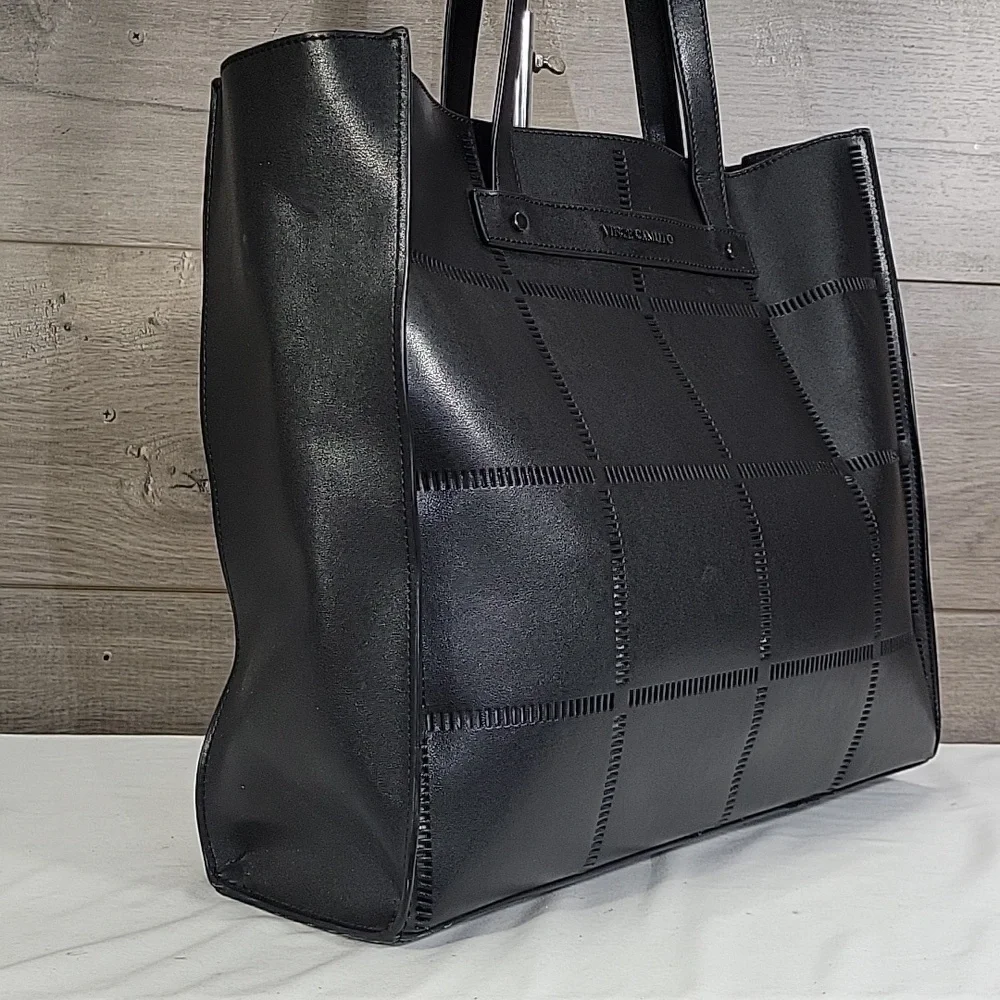 Vince Camuto Black Leather Tote Shoulder Bag Purse
